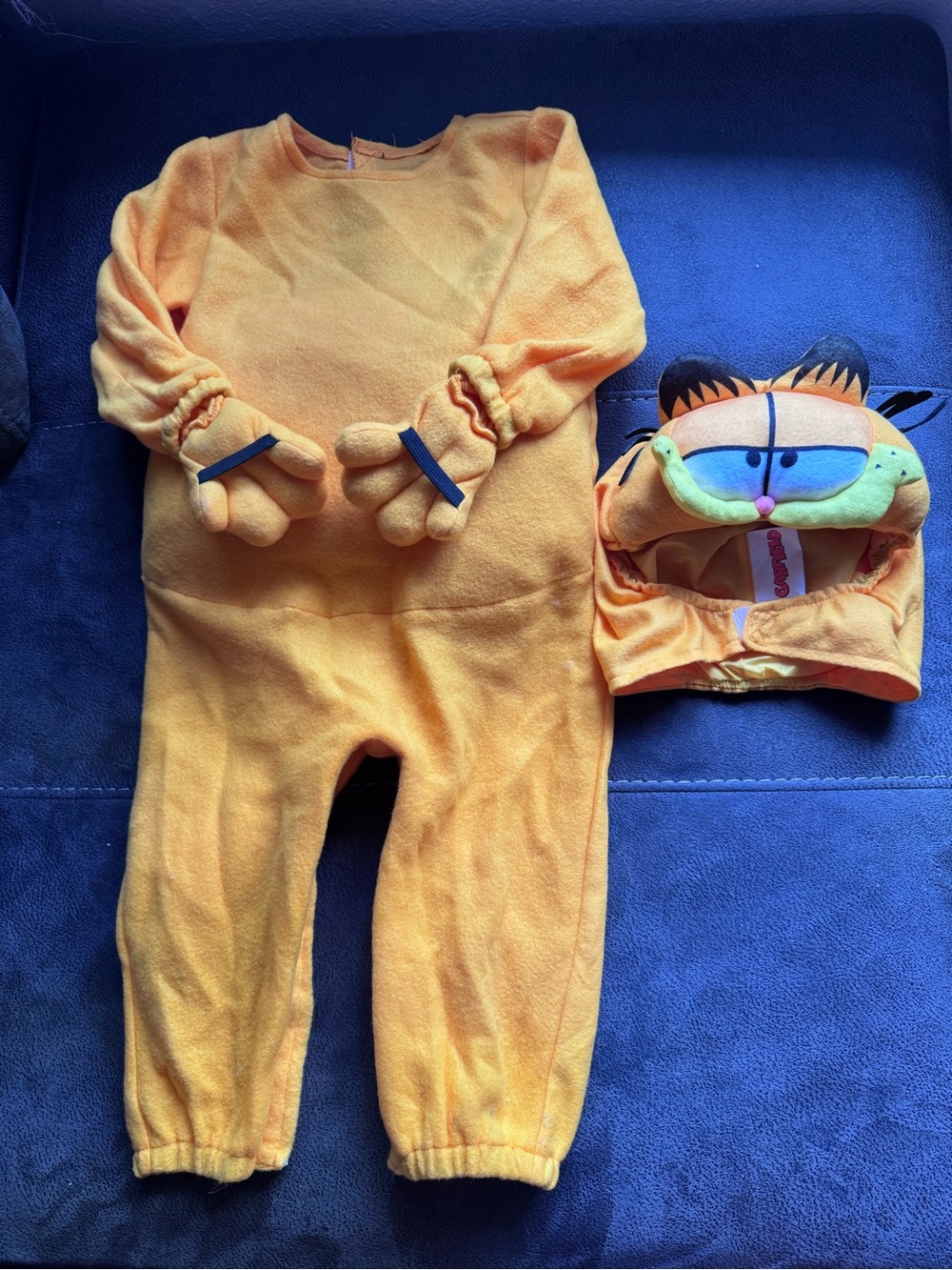 Kids Orange Garfield-Inspired Fleece Costume with Character Hood